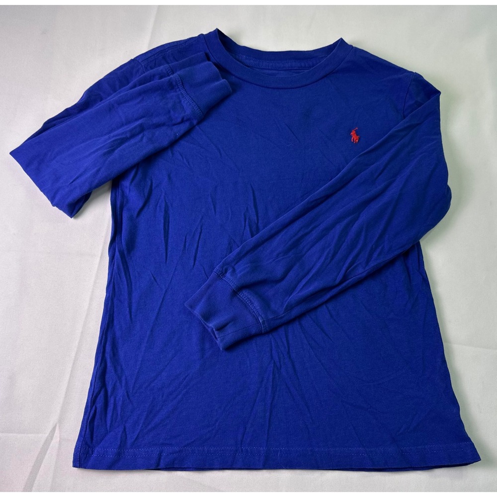 Ralph Lauren Blue Long Sleeve Pony Crew Neck Polo Shirt Kids Size 7 130